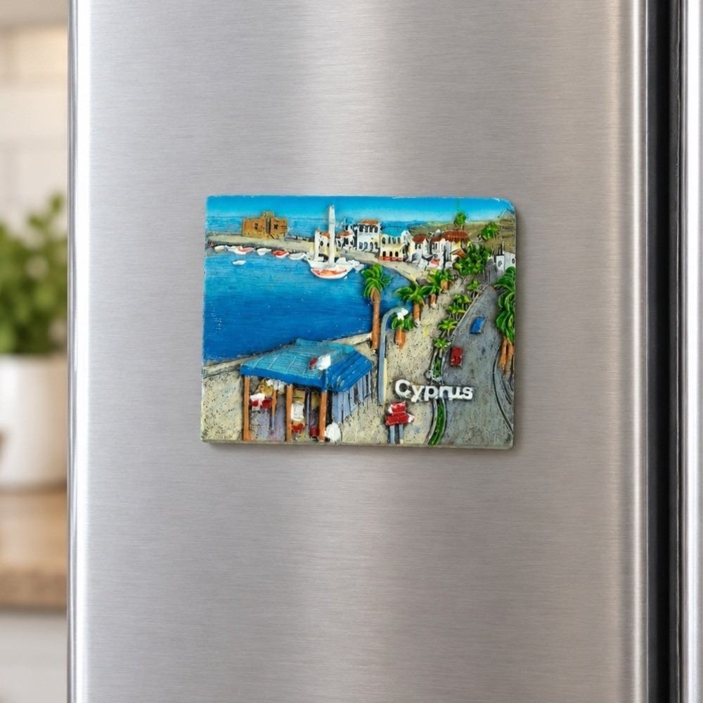 Cyprus Souvenir Refrigerator Magnet 3D Resin Coastal Harbor Scene Travel Decor